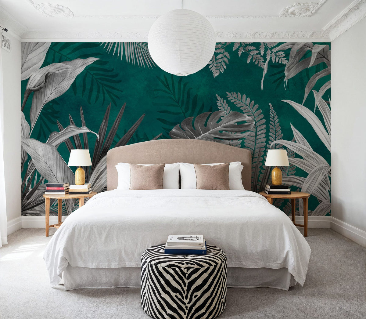 Frosty Leaves Mural Wallpaper - Cool Tone - room preview 06