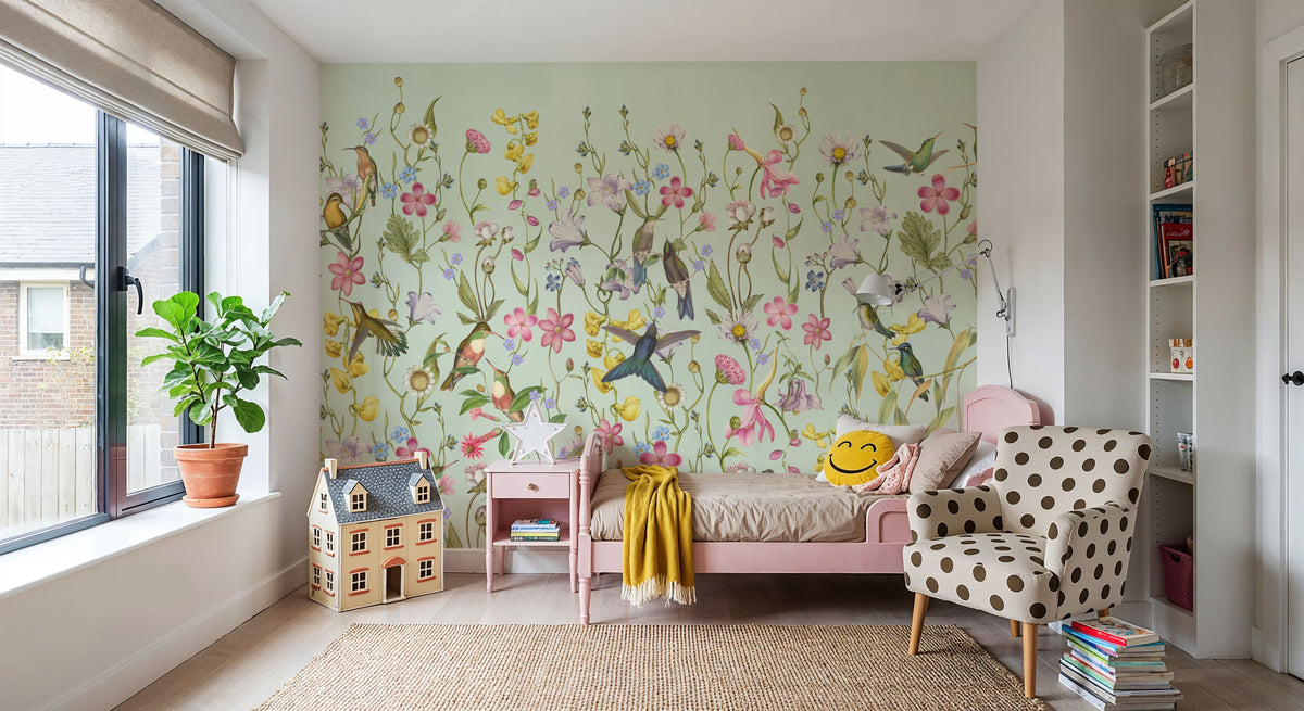 Bird Garden Spring Green Mural Wallpaper - room preview 06