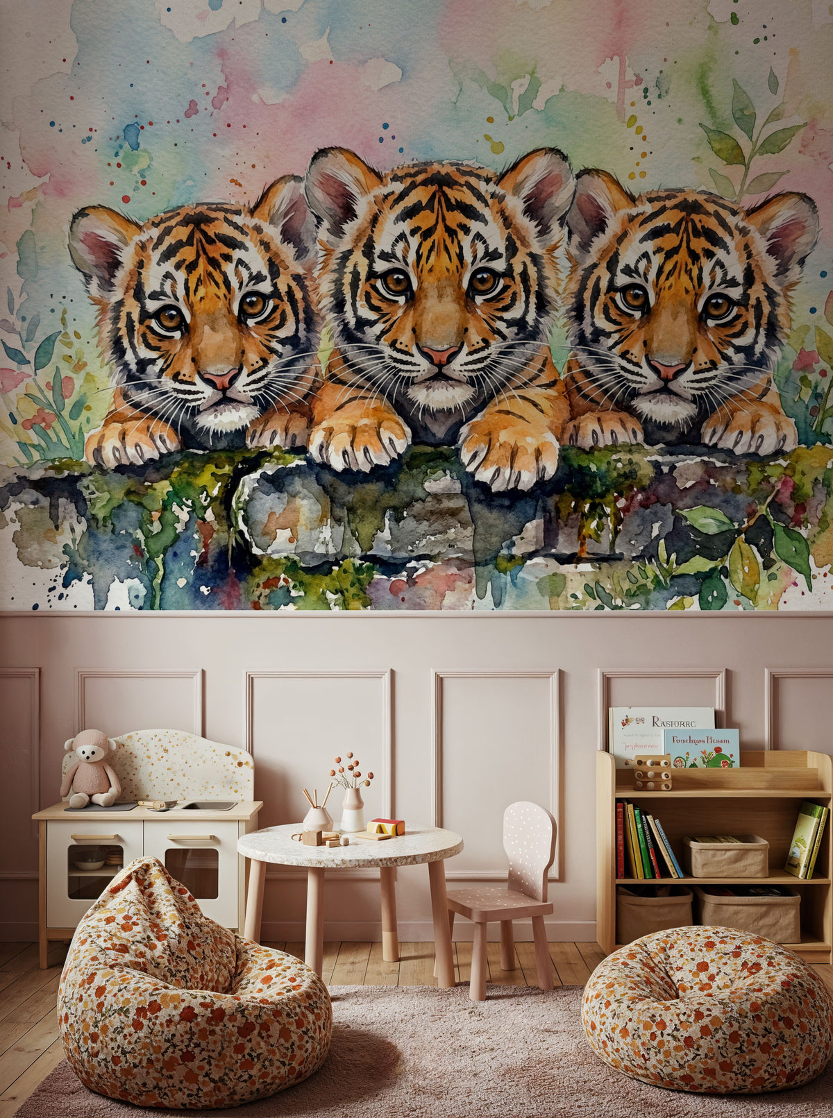 Tiger Cubs - Cute Baby Animals Series Mural Wallpaper - room preview 06