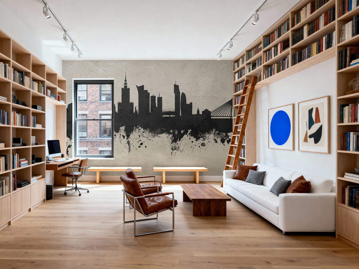 Warsaw Poland Skyline Concrete Mural Wallpaper - room preview 06