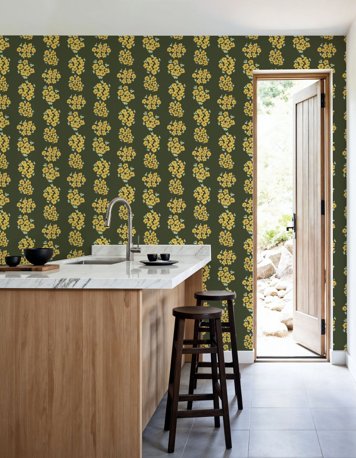 Ditsy Floral Clusters, Avocado Green Mural Wallpaper - room preview 06