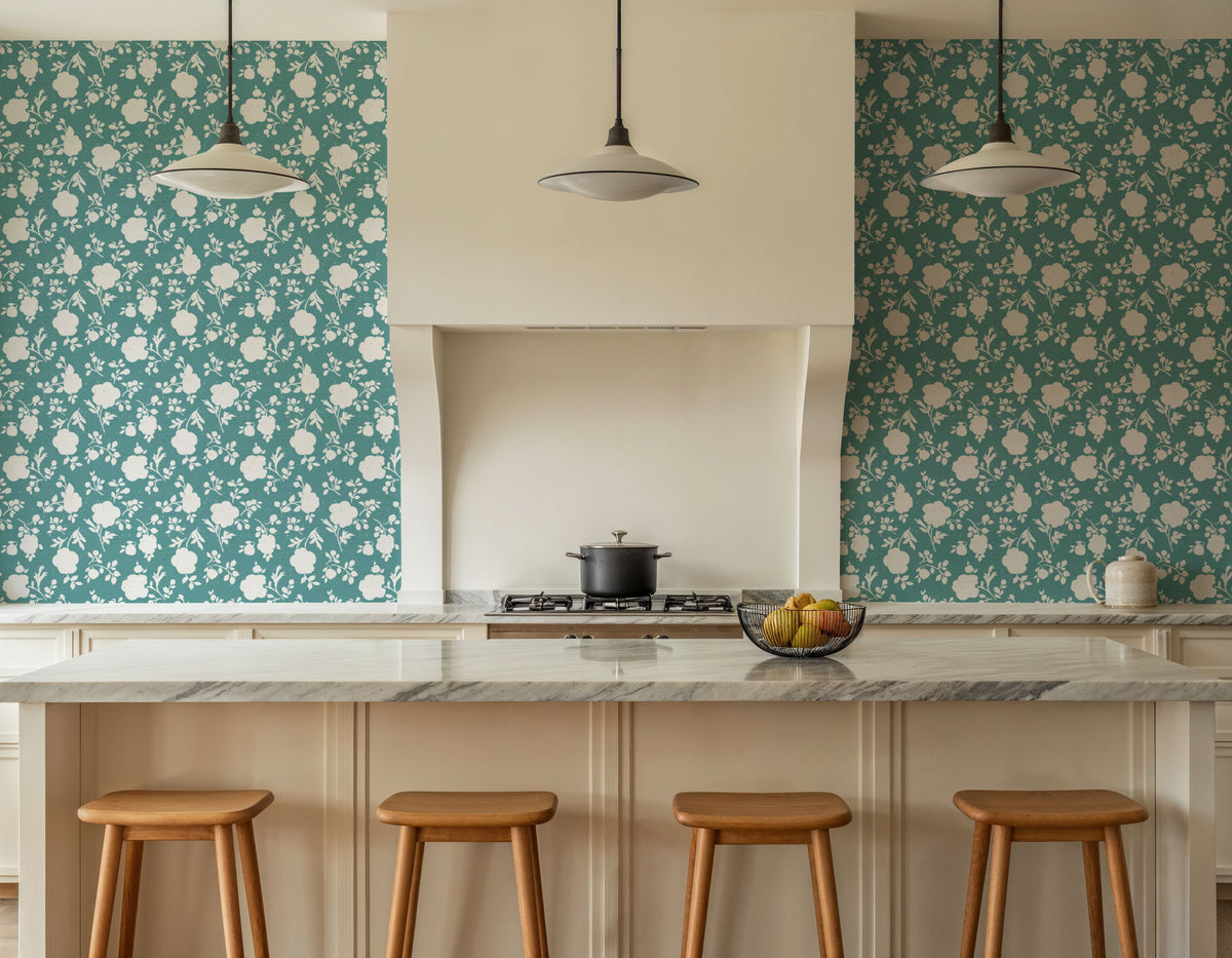 Country Flowery Turqouise Mural Wallpaper - room preview 06