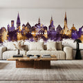 Lüneburg Germany Skyline Purple & Gold Mural Wallpaper - room preview 06