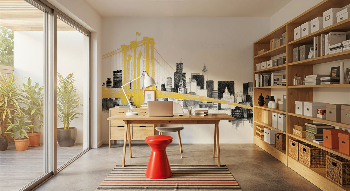Skyline Crossing Yellow Mural Wallpaper - room preview 06