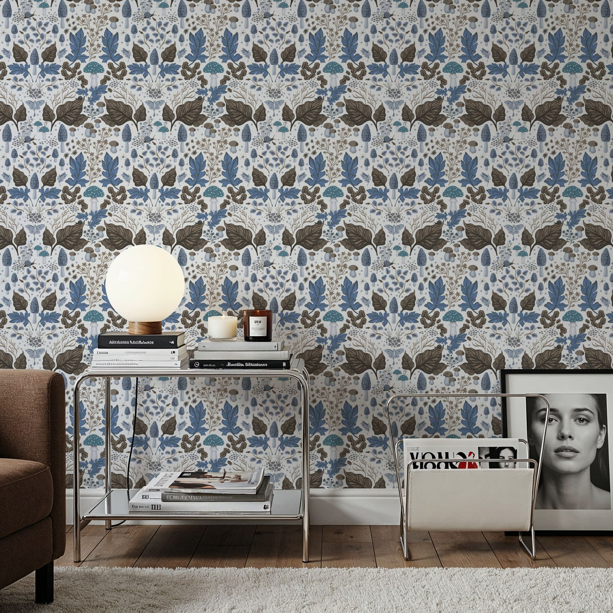 Autumn Forest Illustration, Light Blue Mural Wallpaper - room preview 06