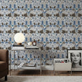 Autumn Forest Illustration, Light Blue Mural Wallpaper - room preview 06