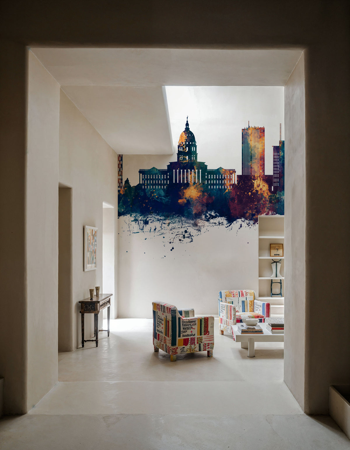 Topeka Wyoming Skyline Blue & Bronze Mural Wallpaper - room preview 06