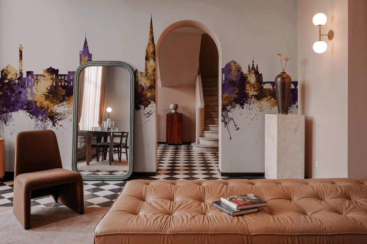 Perth Scotland Skyline Purple & Gold Mural Wallpaper - room preview 06