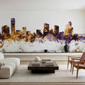 Grand Rapids Michigan Skyline Purple & Gold Mural Wallpaper - room preview 06
