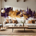 Salzburg Austria Skyline Purple & Gold Mural Wallpaper - room preview 06