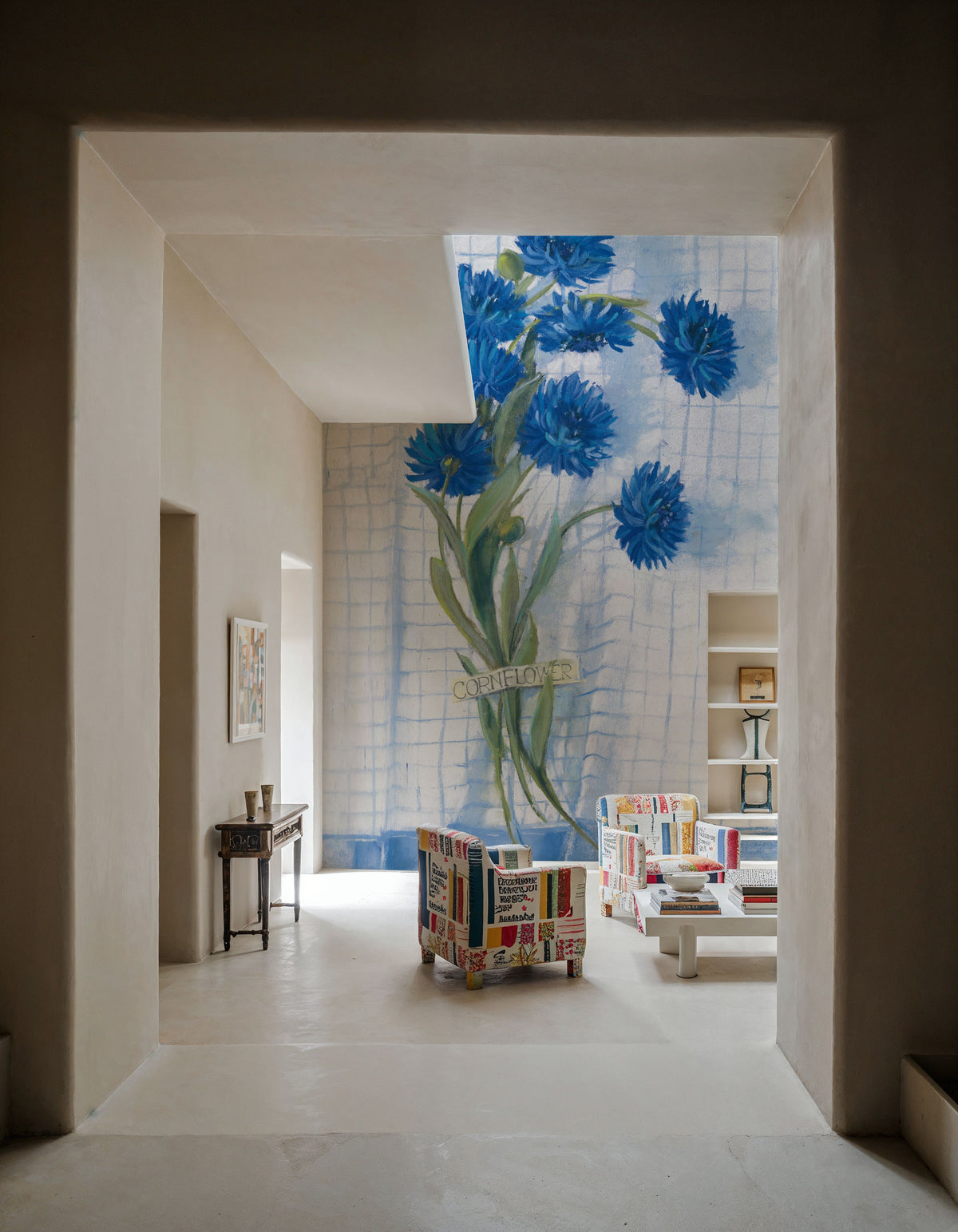 Cornflowers on Linen Mural Wallpaper - room preview 06