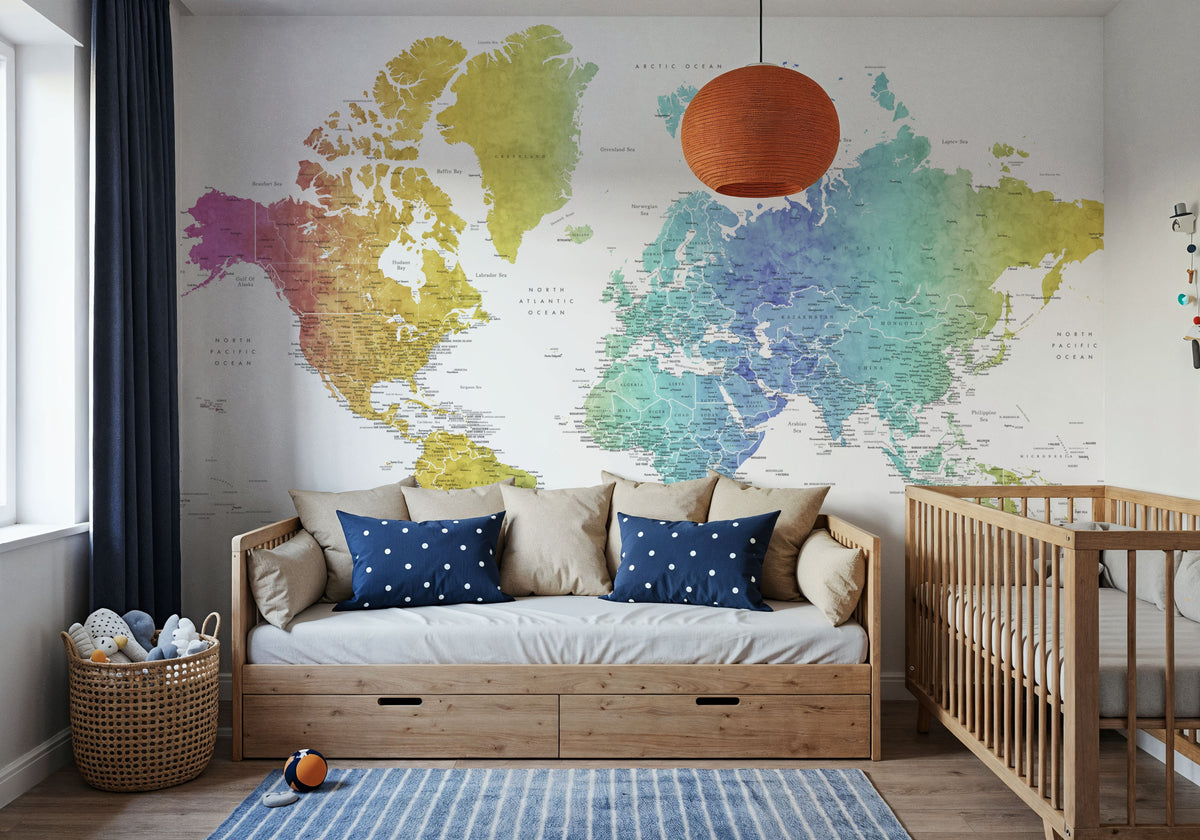 World Map Cities - Adrius Mural Wallpaper - room preview 06