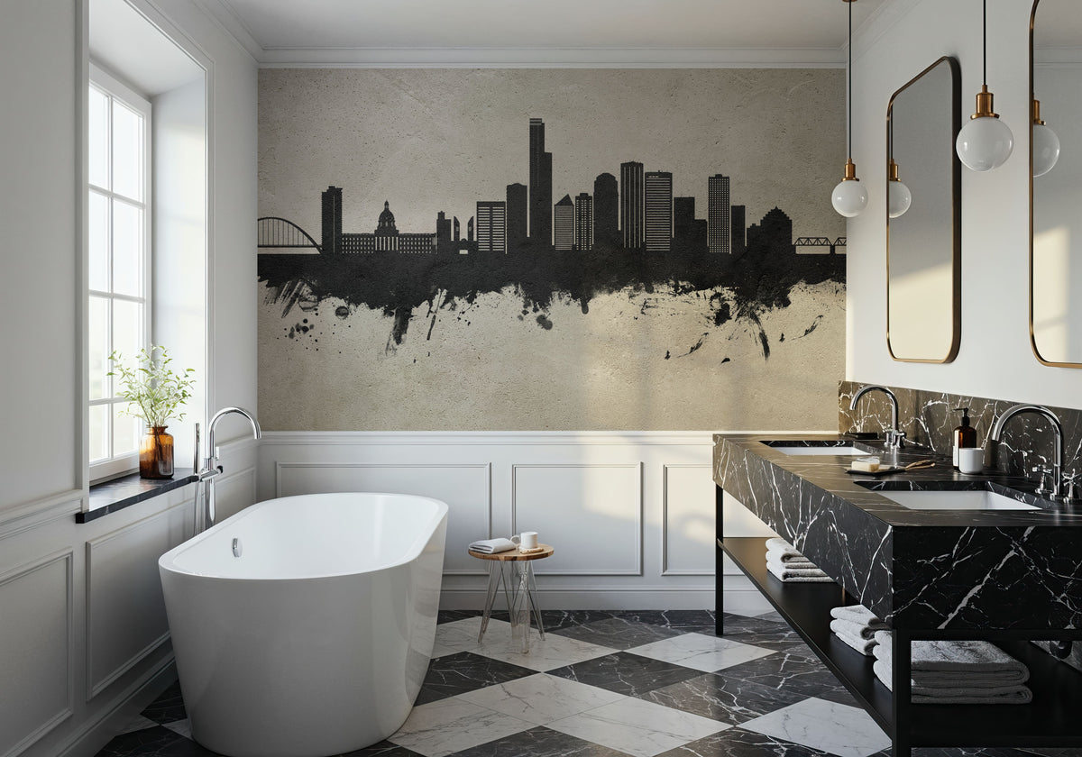 Edmonton Canada Skyline Concrete Mural Wallpaper - room preview 06