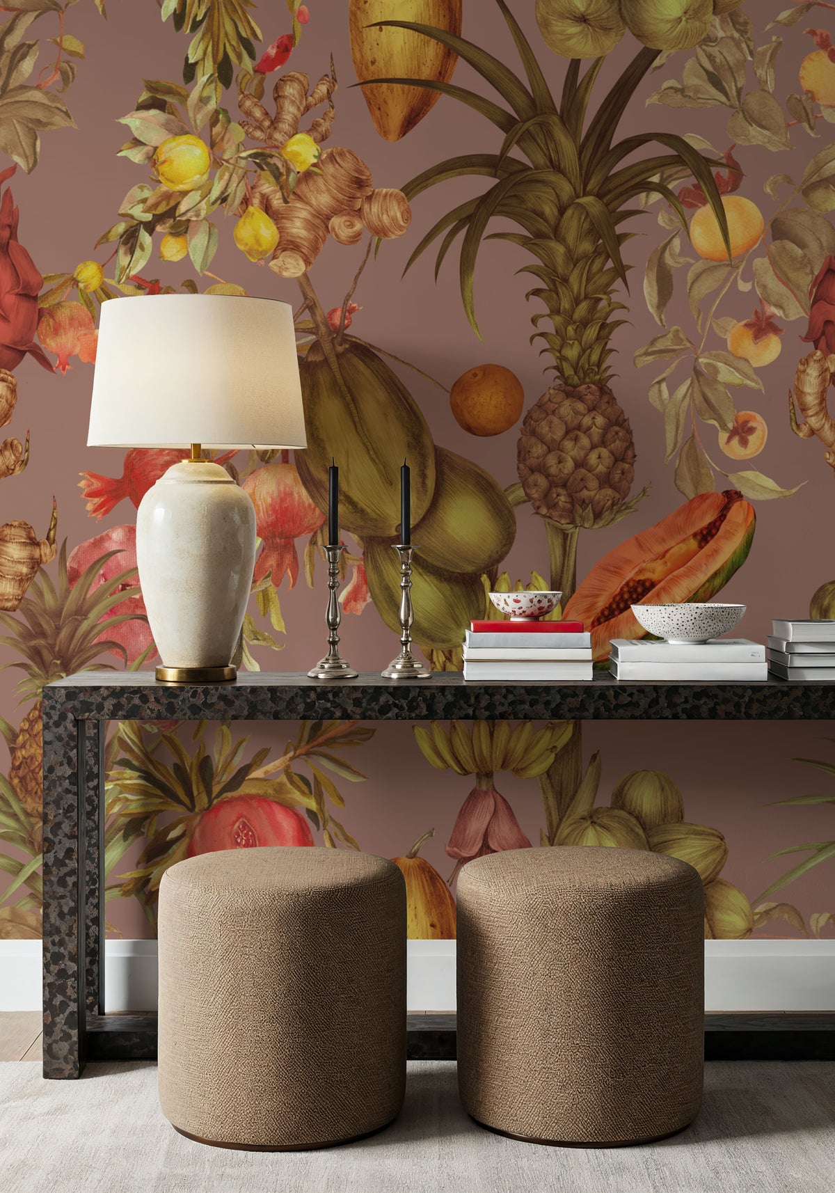 Juicy Fruits, Dusty Pink Mural Wallpaper - room preview 06