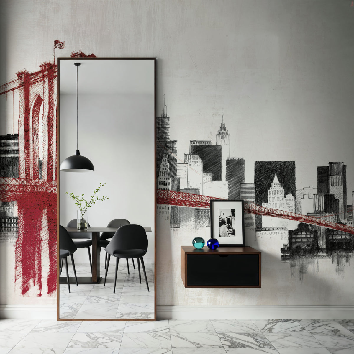 Skyline Crossing Red Mural Wallpaper - room preview 06