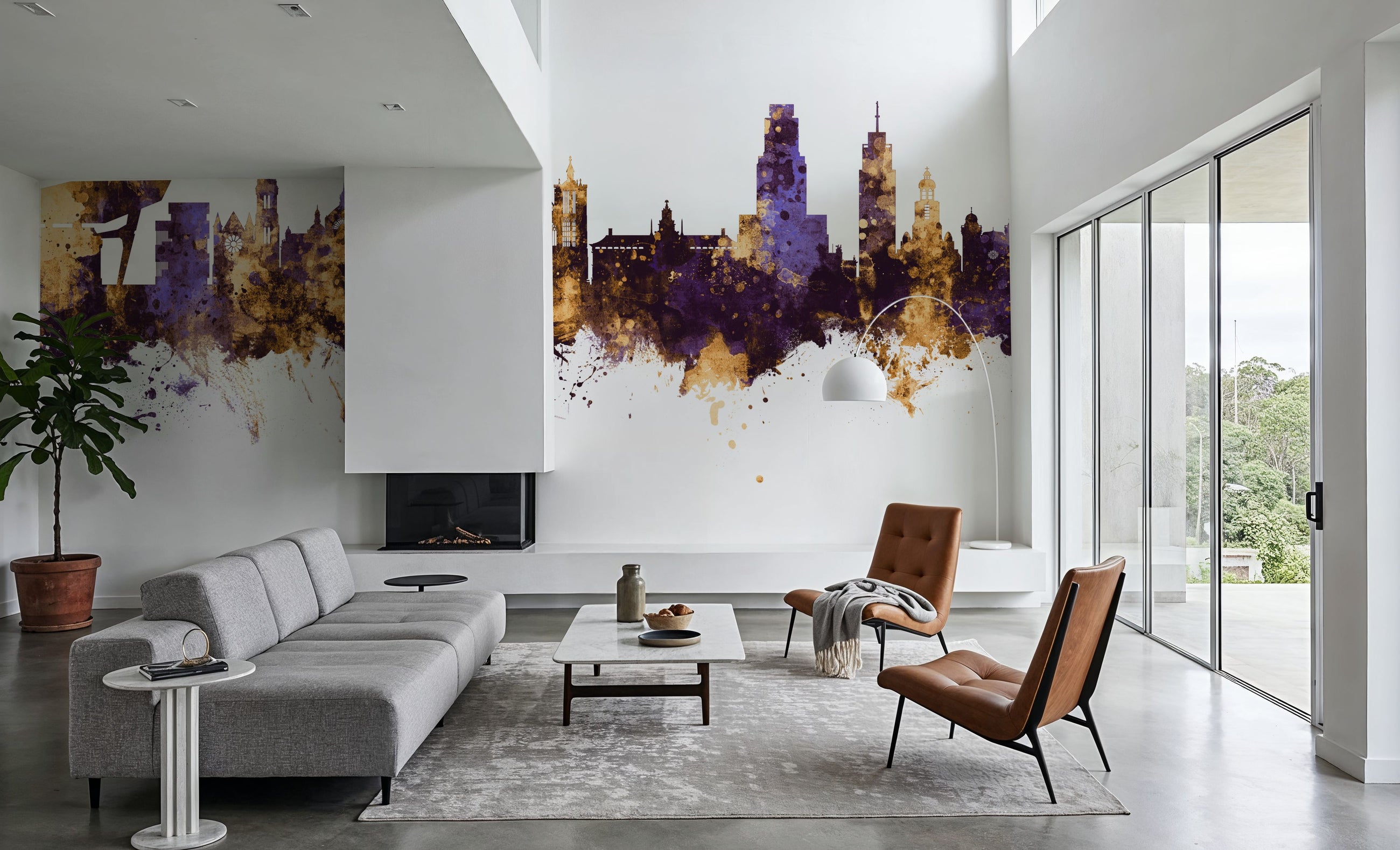 Antwerp Belgium Skyline Purple & Gold Mural Wallpaper