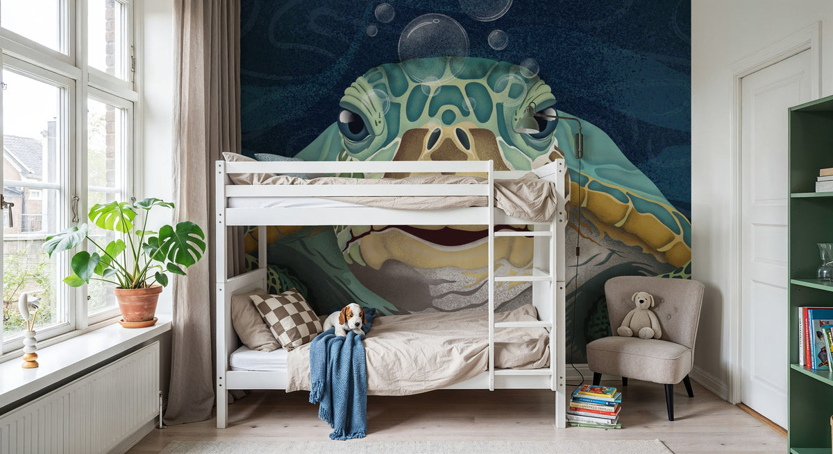 Hello Turtle, Aqua Mural Wallpaper - room preview 06