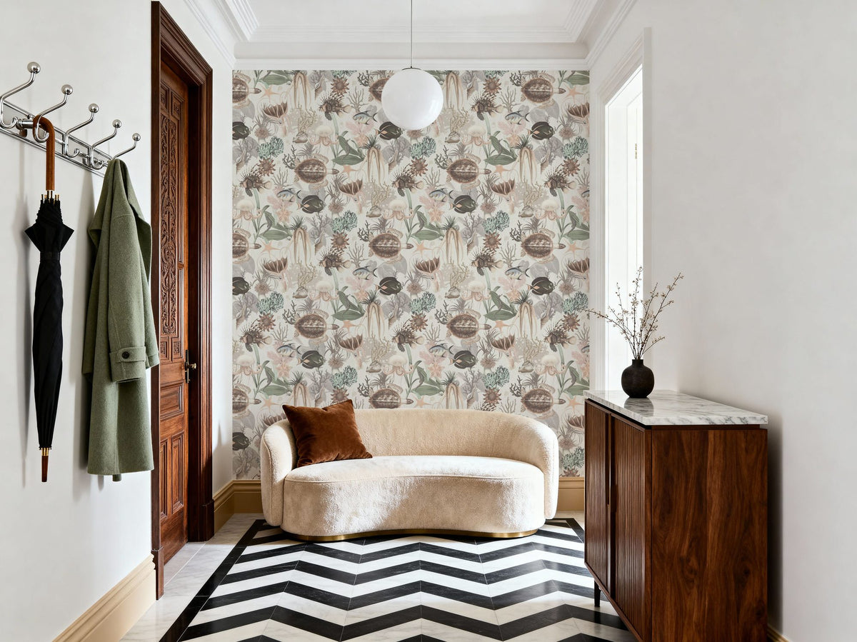 Deep Sea, Cream White Mural Wallpaper - room preview 06
