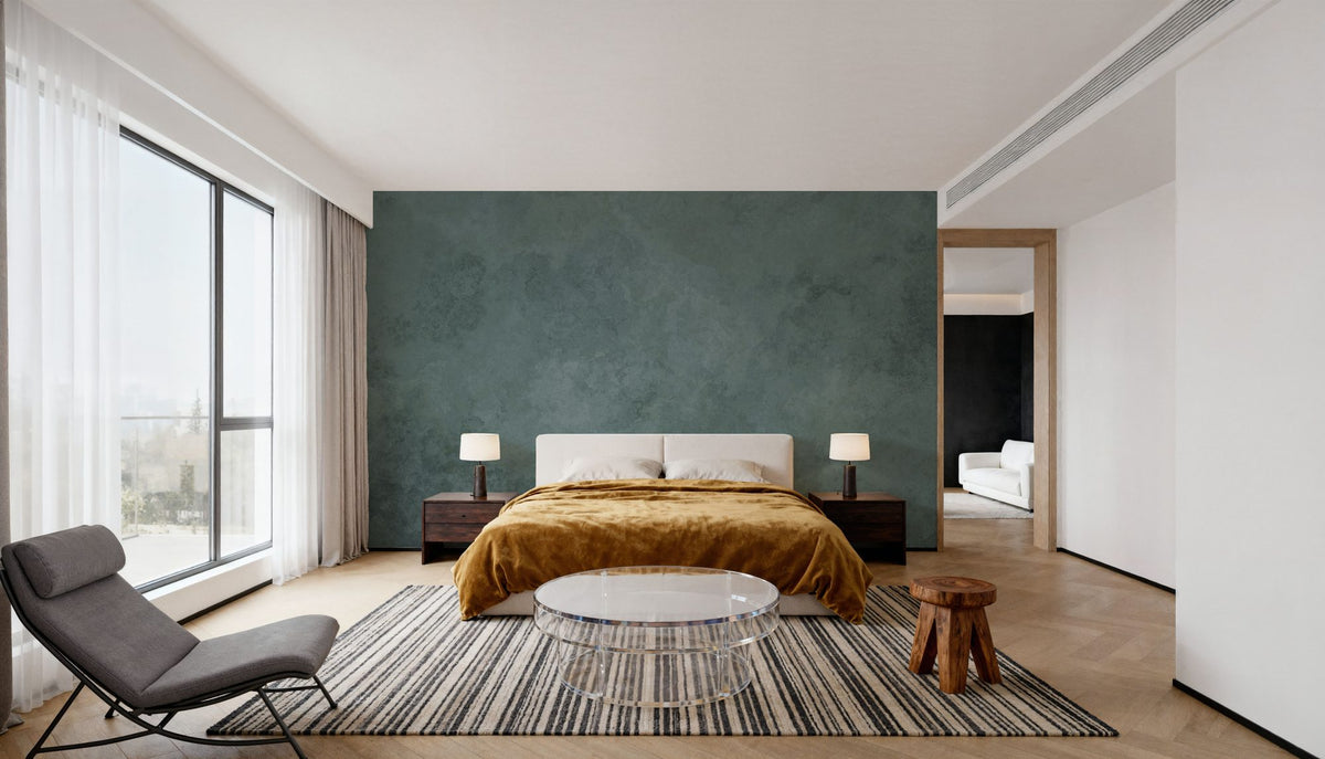 Subtle Plaster Wall, Forest Green Mural Wallpaper - room preview 06