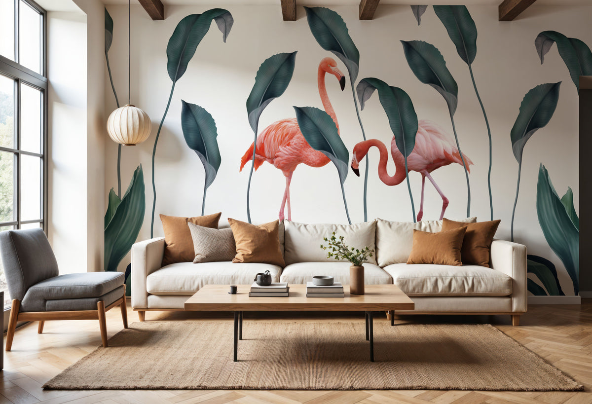 Shy Flamingos Mural Wallpaper - room preview 06