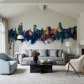 Madison Wisconsin Skyline Blue & Bronze Mural Wallpaper - room preview 06