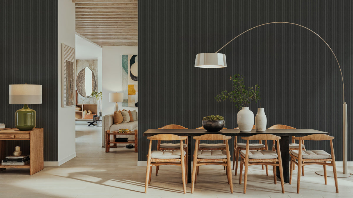 Tailor's Pin Stripe, Graphite Mural Wallpaper - room preview 06