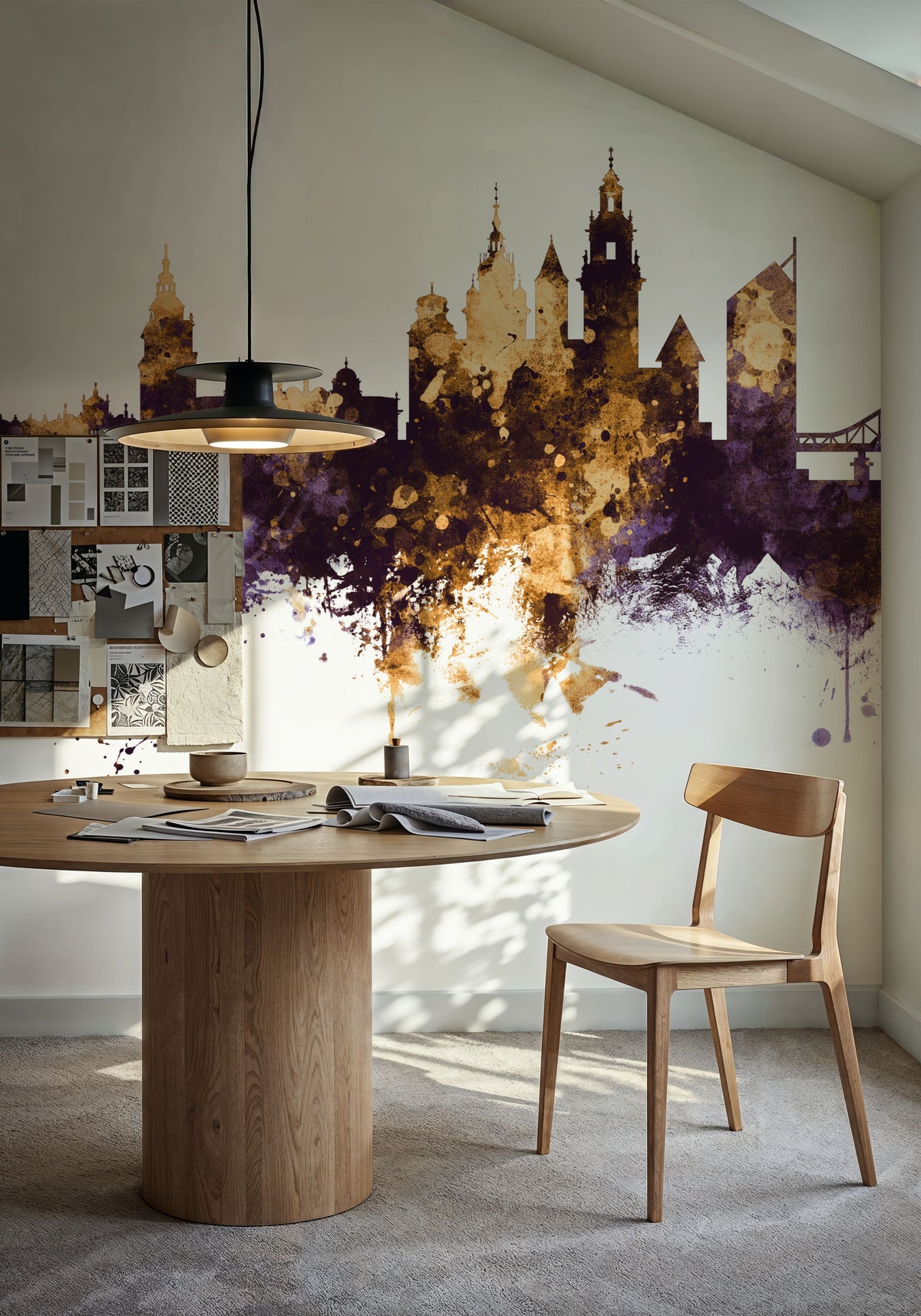 Krakow Skyline Purple & Gold Mural Wallpaper - room preview 06