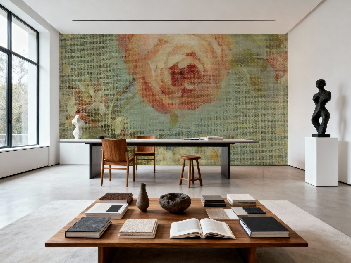 Rose on Sage Mural Wallpaper - room preview 06