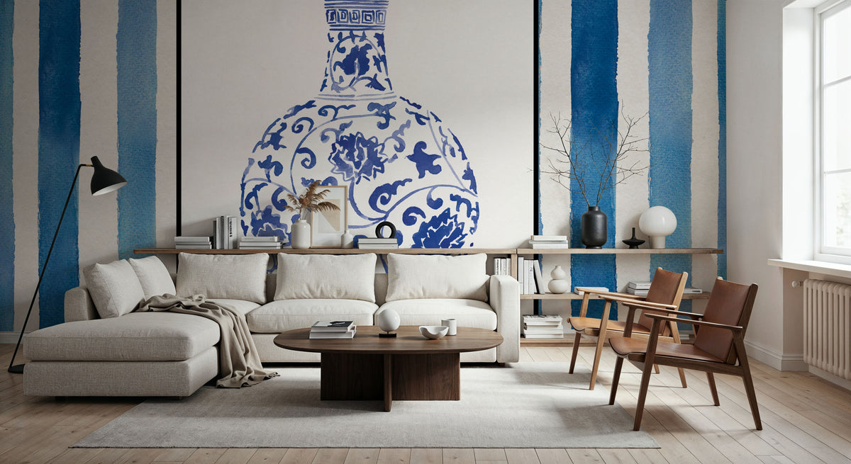 Chinoiserie Vase III Stripes Mural Wallpaper - room preview 06