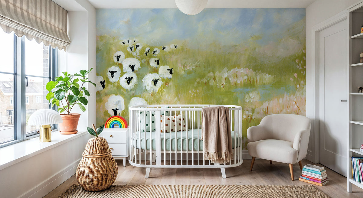 Wildflower Woods Sheep in Pasture Mural Wallpaper - room preview 06