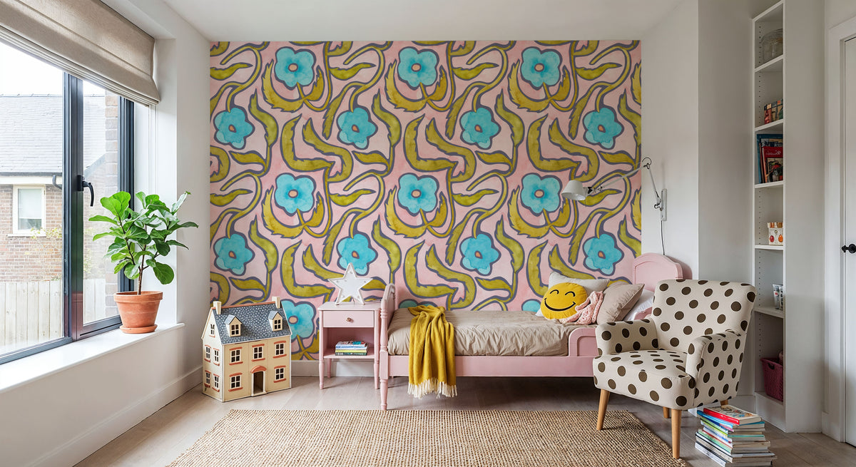 My Flower Pink Mural Wallpaper - room preview 06