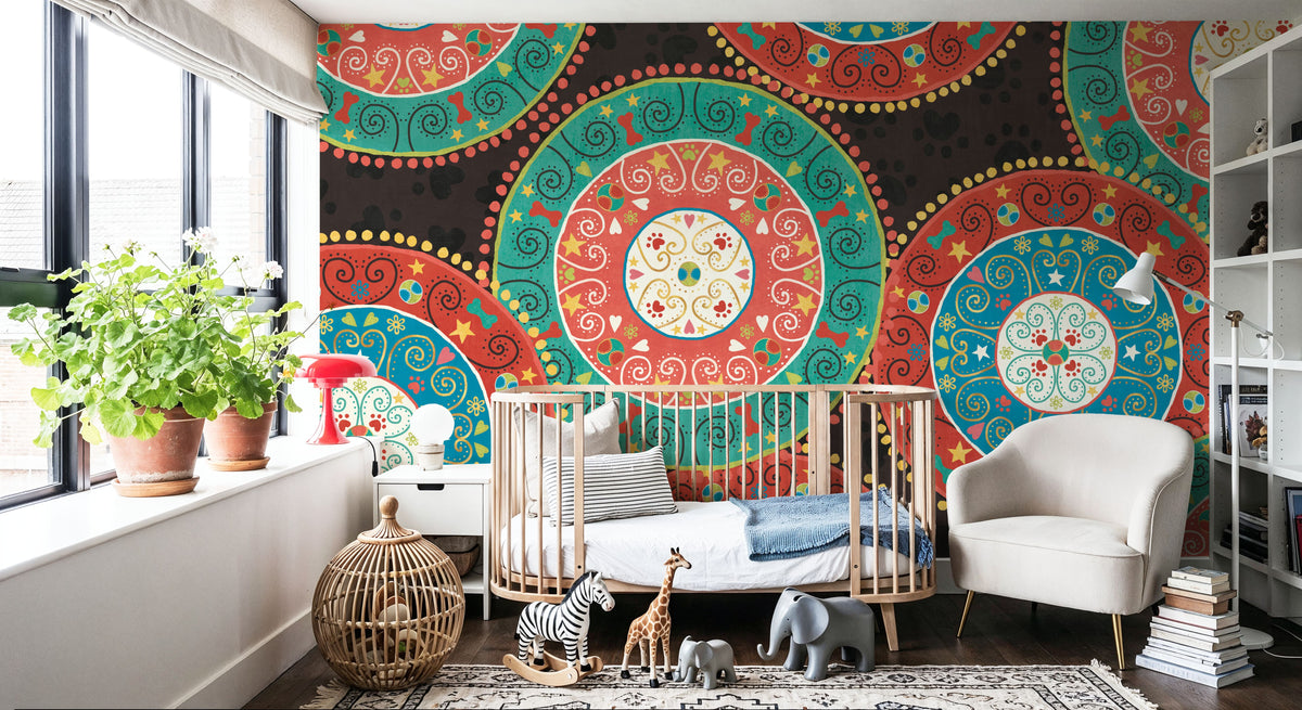 Otomi Dogs VI Dark Mural Wallpaper - room preview 06