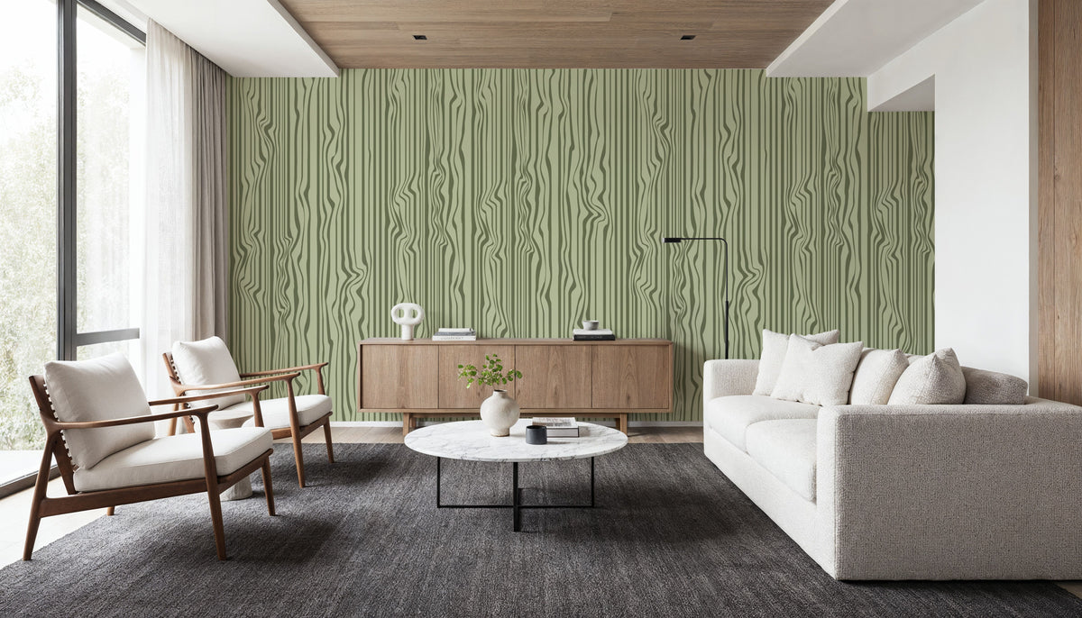 Veneer Lines, Green Mural Wallpaper - room preview 06