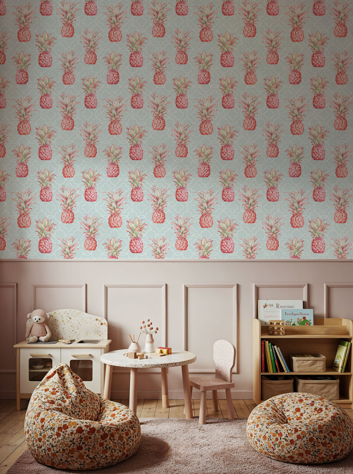 Pineapple Goals Blue Mural Wallpaper - room preview 06