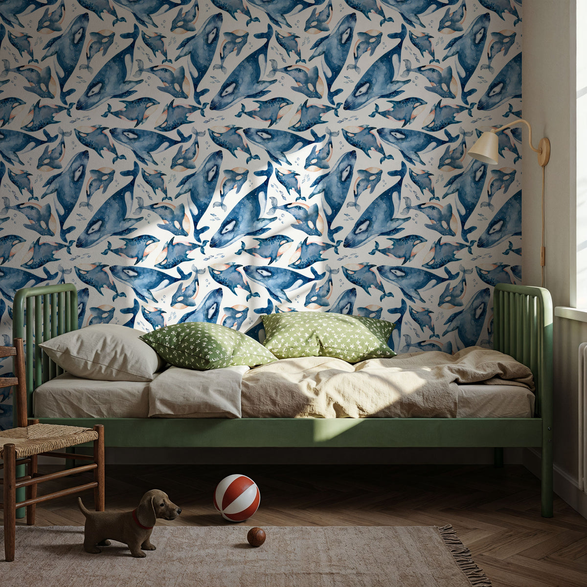 Whale Swim Mural Wallpaper - room preview 06