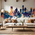 Houston Skyline Blue & Bronze Mural Wallpaper - room preview 06