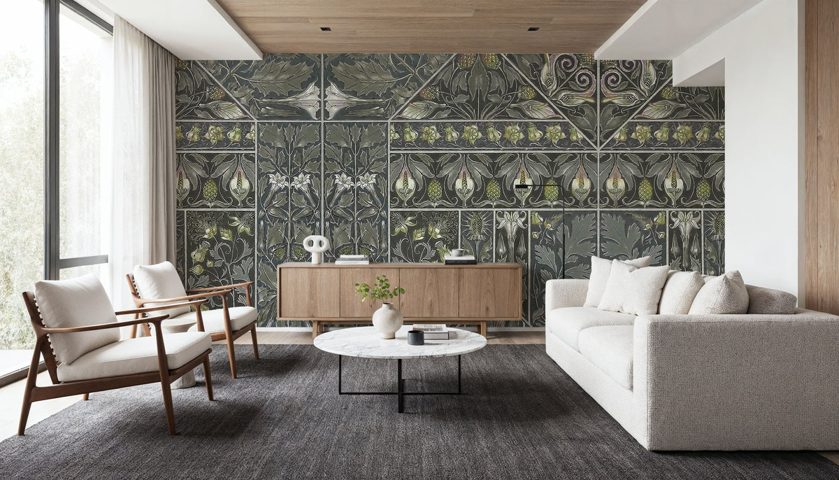 Floral Mood Green Mural Wallpaper - room preview 06