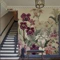 The Tenderness of Orchids, Burgundy Mural Wallpaper - room preview 06