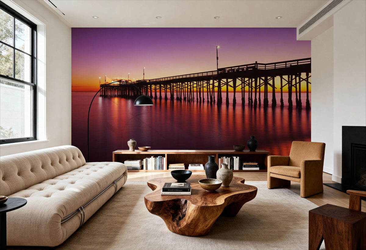 Illuminated Twilight Pier Mural Wallpaper - room preview 06