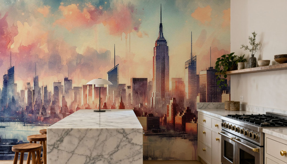 Sunset Hues Over NYC Mural Wallpaper - room preview 06