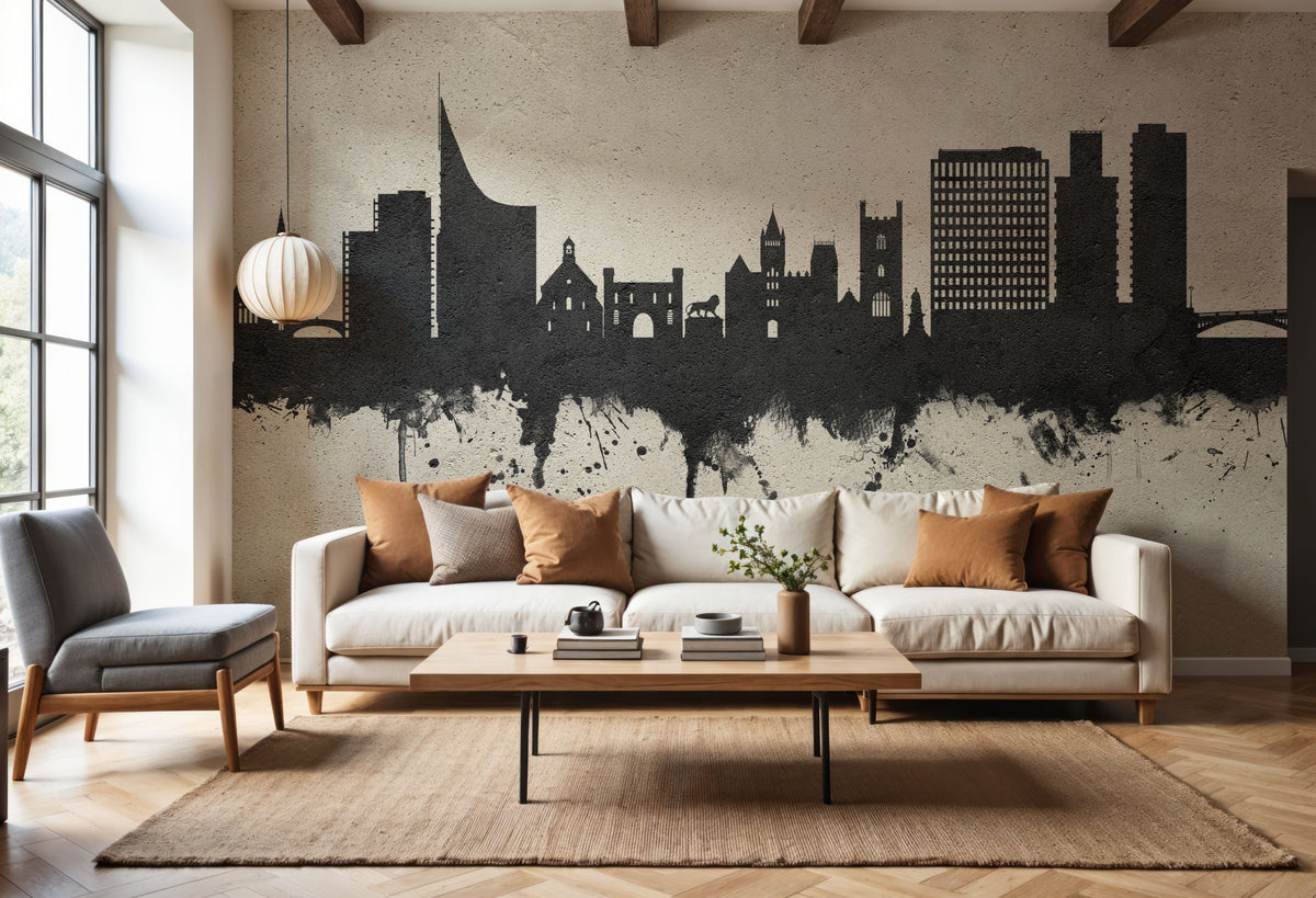 Reading England Skyline Concrete Mural Wallpaper - room preview 06