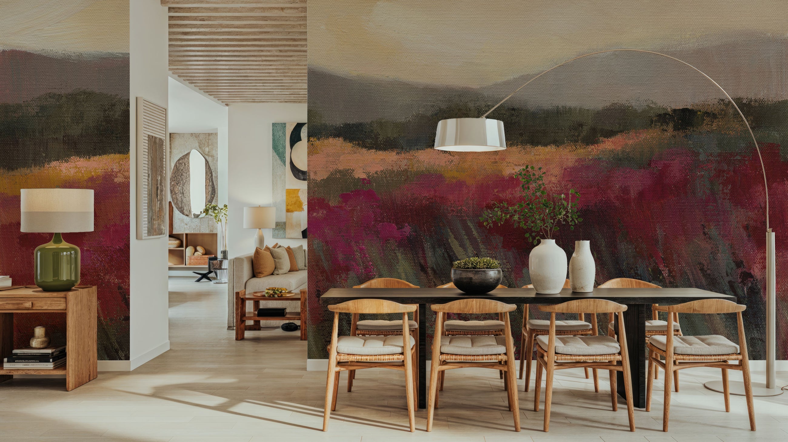 Coral and Magenta Meadow Mural Wallpaper