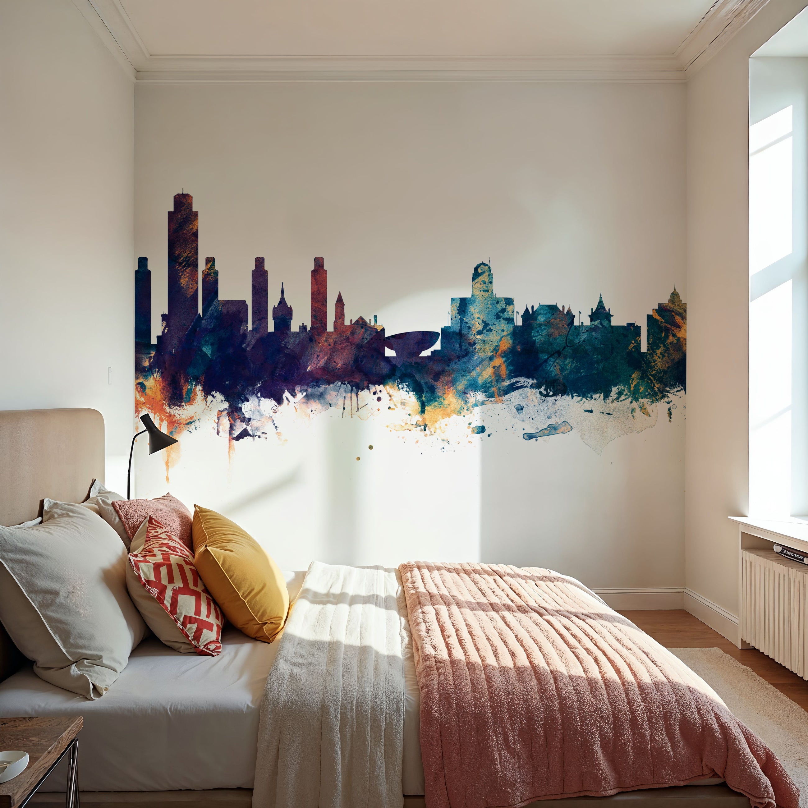 Albany New York Skyline Blue & Bronze Mural Wallpaper