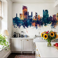 Swansea Wales Skyline Blue & Bronze Mural Wallpaper - room preview 06