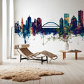 Rochester New York Skyline Blue & Bronze Mural Wallpaper - room preview 06