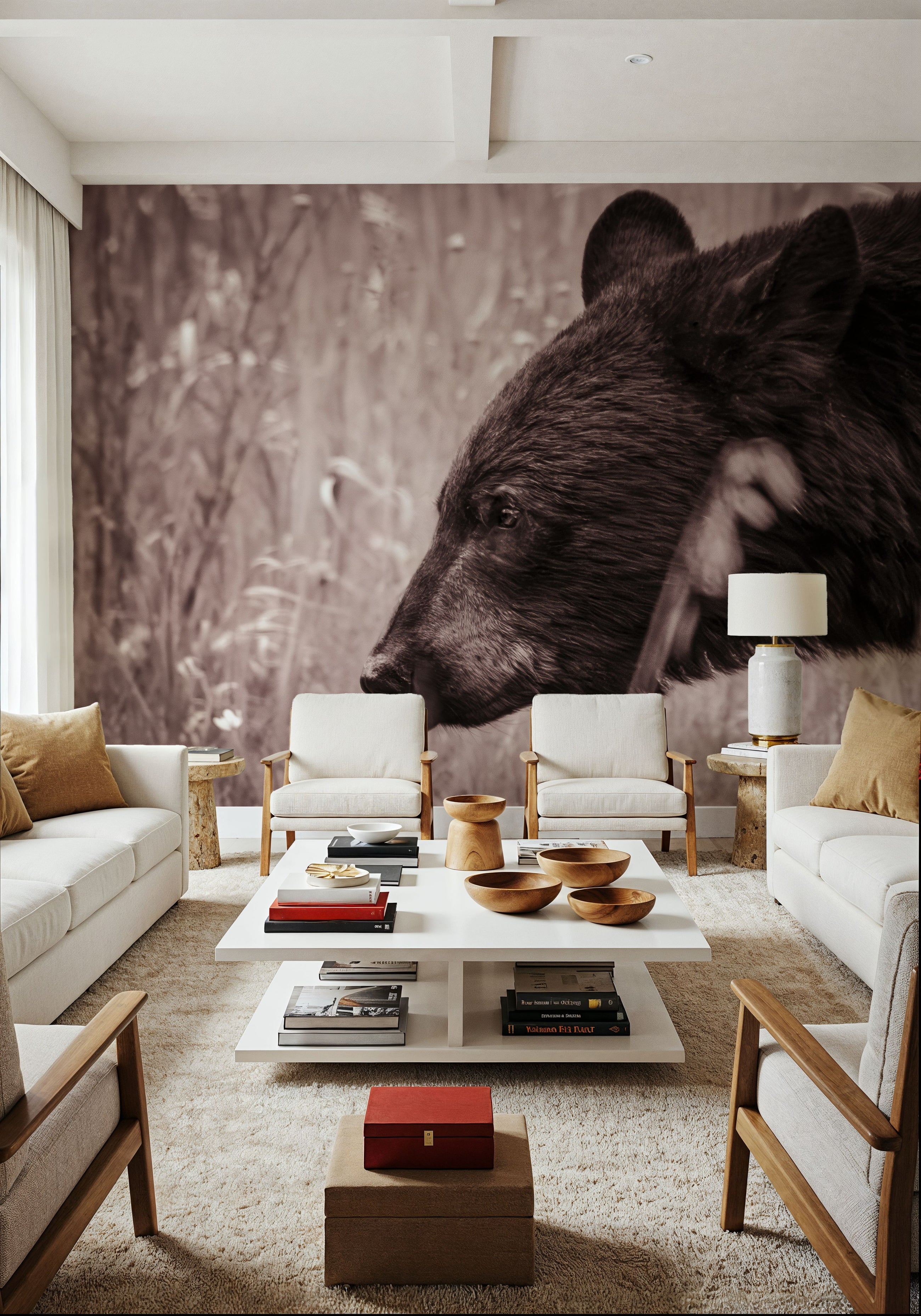 Black Bear in British Columbia Sepia Tones Mural Wallpaper