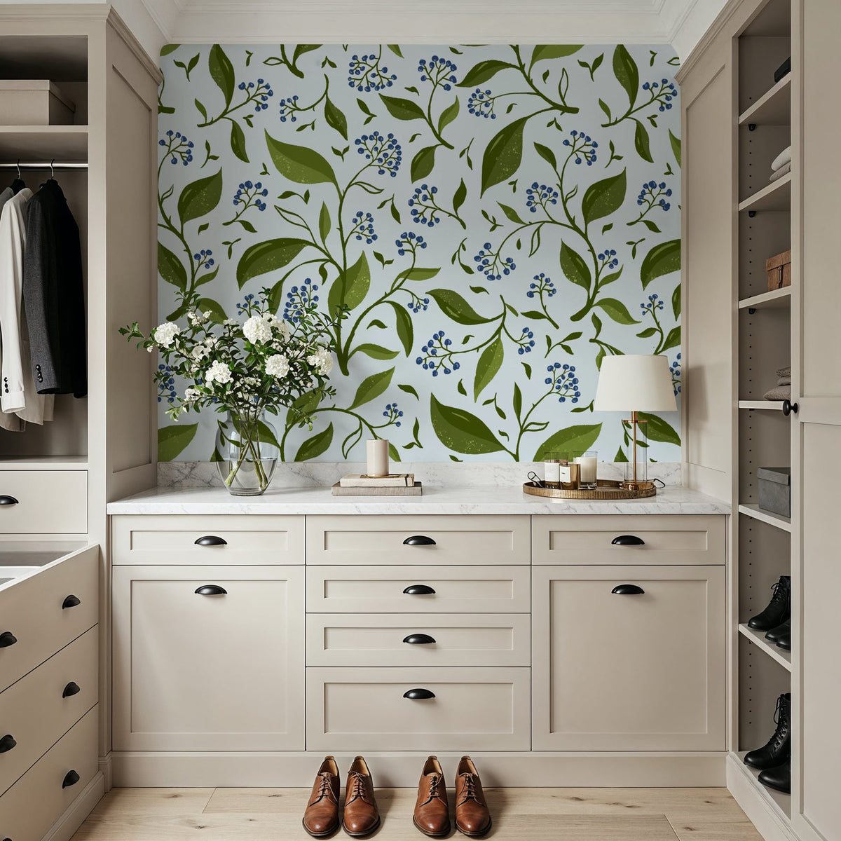 Winter Berries, Ice Blue Mural Wallpaper - room preview 06