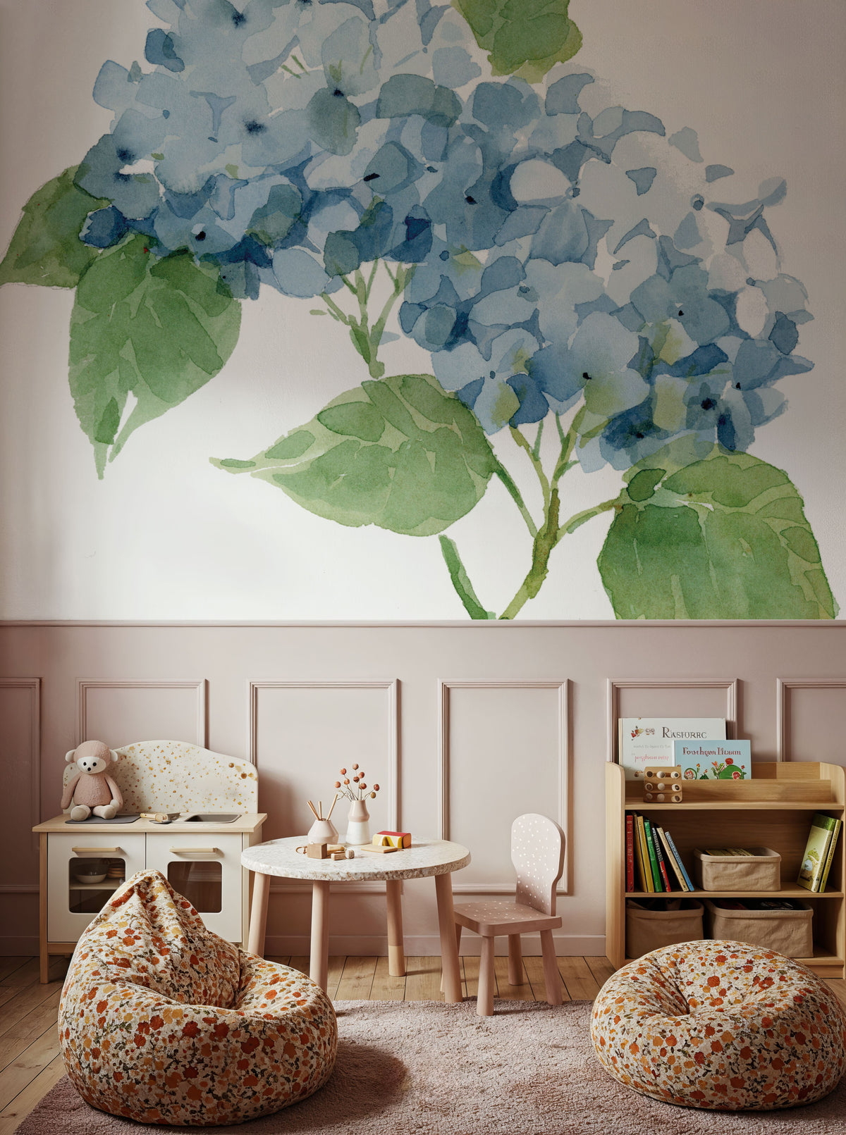 Blue Hydrangea II Mural Wallpaper - room preview 06
