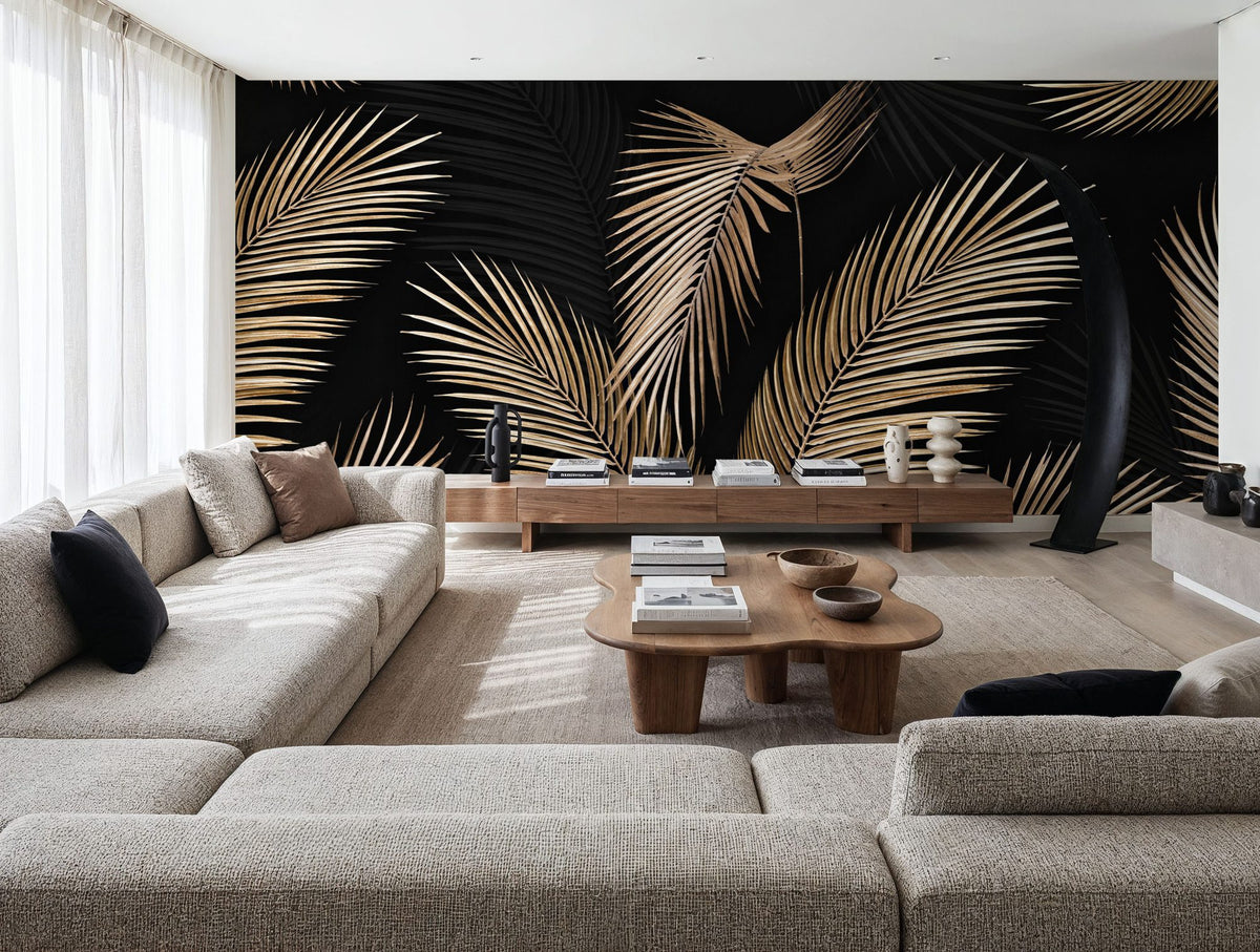 Bright Palms, Black Mural Wallpaper - room preview 06