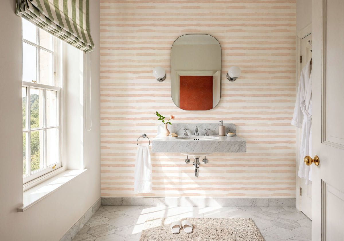 Watercolor Stripes Peach Mural Wallpaper - room preview 06